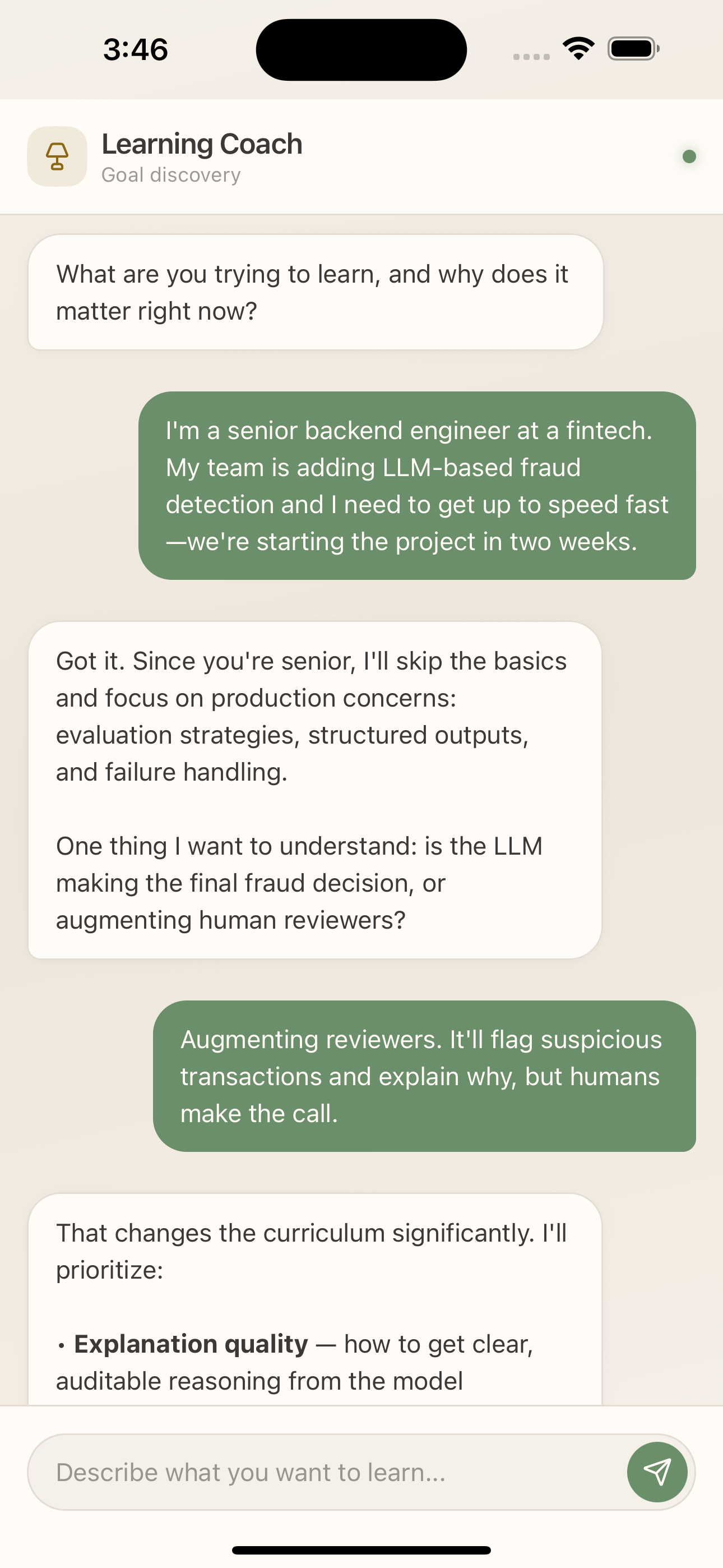 Learning Coach goal discovery conversation